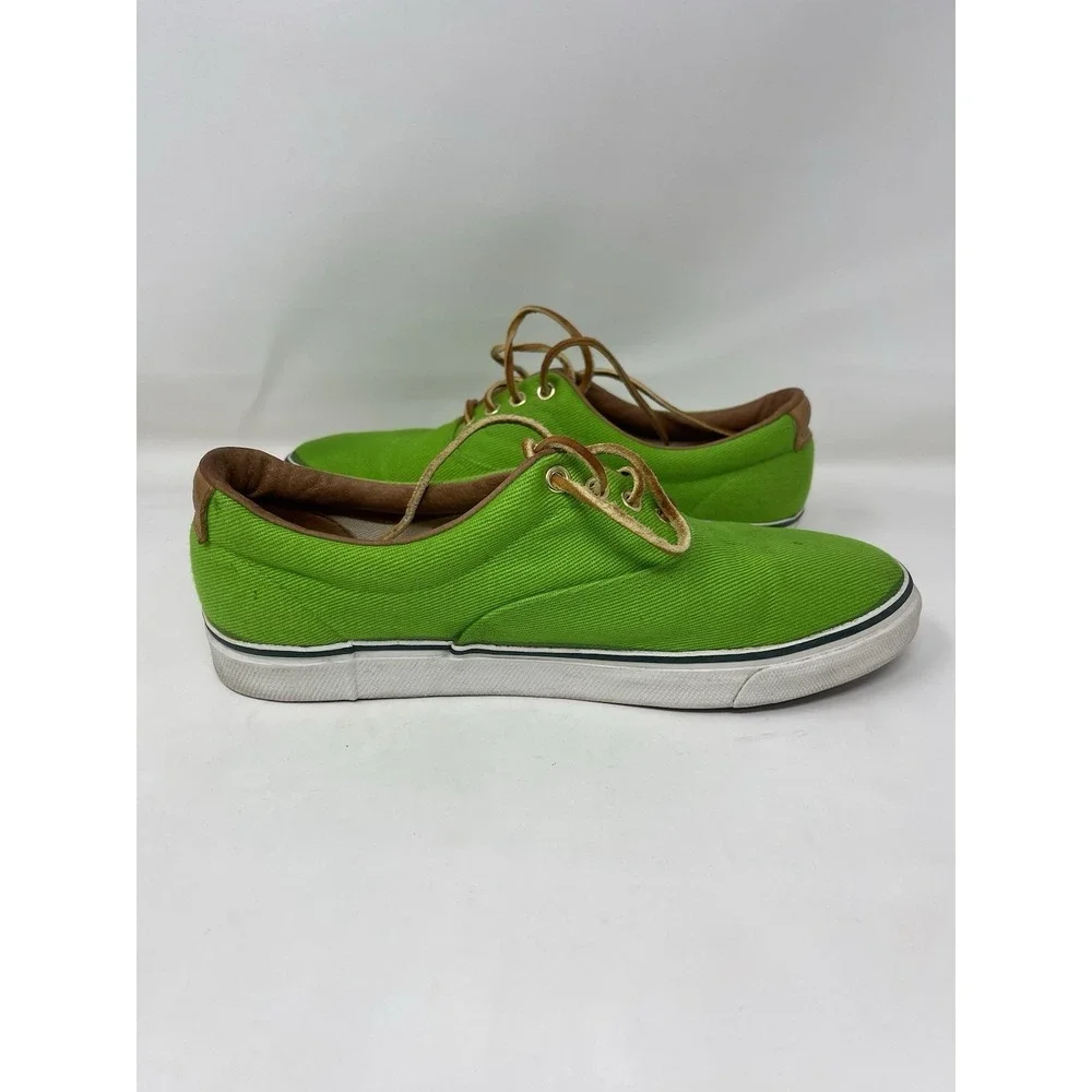Bass Vintage Women's Size 8 Lime Neon Green Compass Boat Shoes Canvas Leather